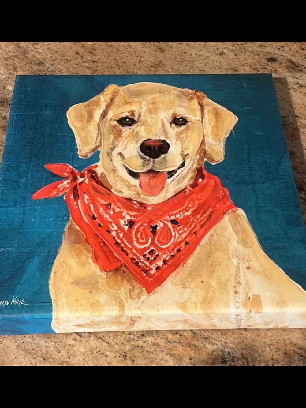 Canvas Painting of Golden Labrador Retreiver with Red Bandana by Kathryn White